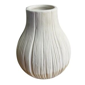 Vintage White Rippled Art Vase Elegant Accent Decor For Home Or Office Pottery